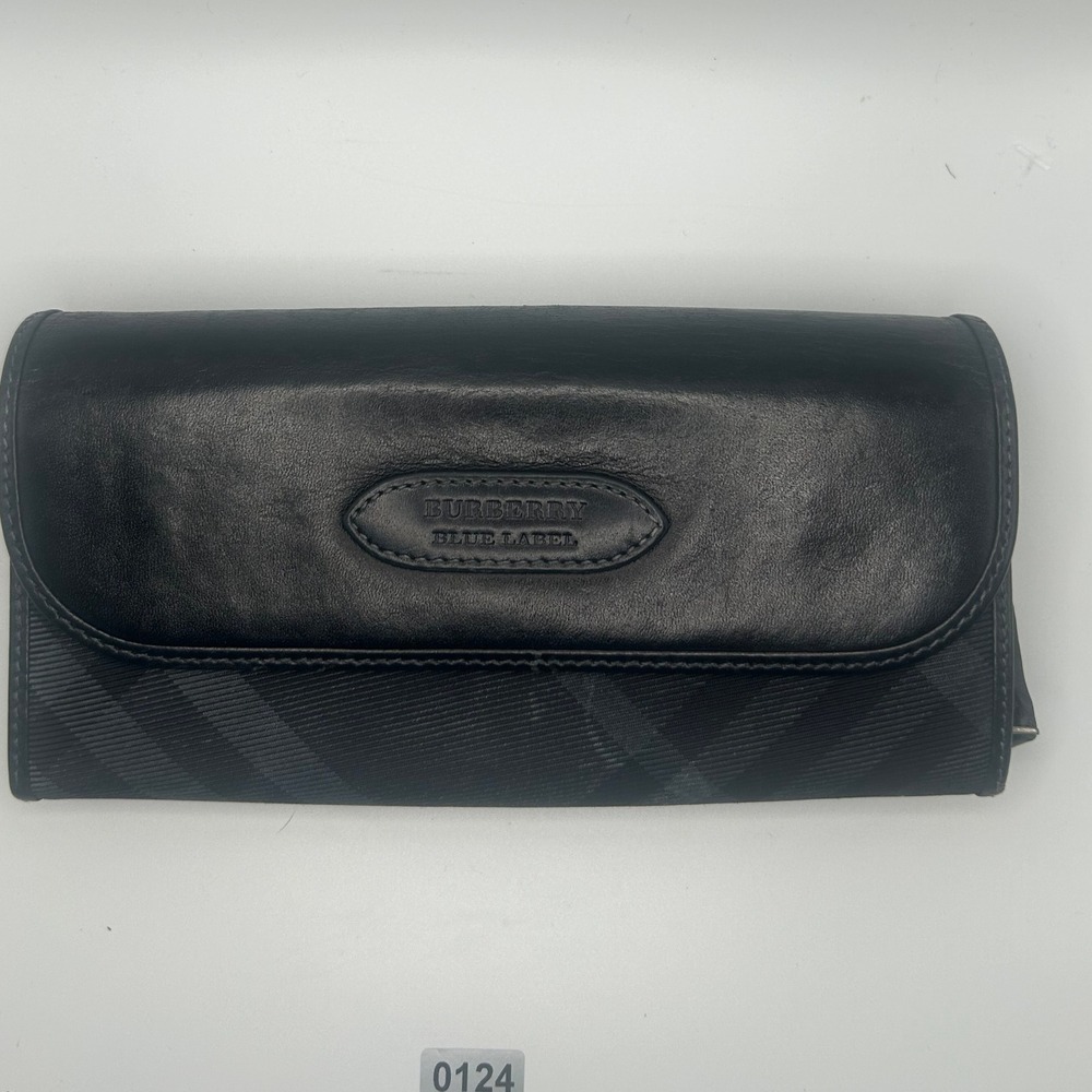 Burberry Blue Label Black Plaid Leather Clutch Wallet Long Zip Around#124